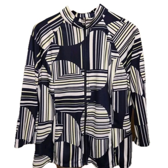 WEEKENDS By Chico’s Navy Linear Dot Striped Knit Wrinkle Free Zip Front Jacket M - Picture 17 of 17